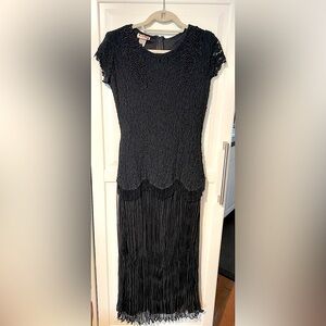 Vintage 1980’s Beaded Lace Dress Black Sz S/M